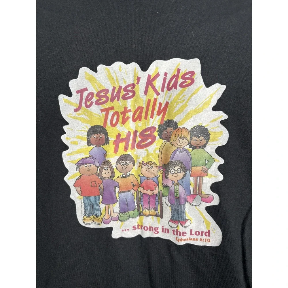 Vintage Jerzees Shirt Mens Large Black Jesus Kids Totally His Made USA Tee 90s